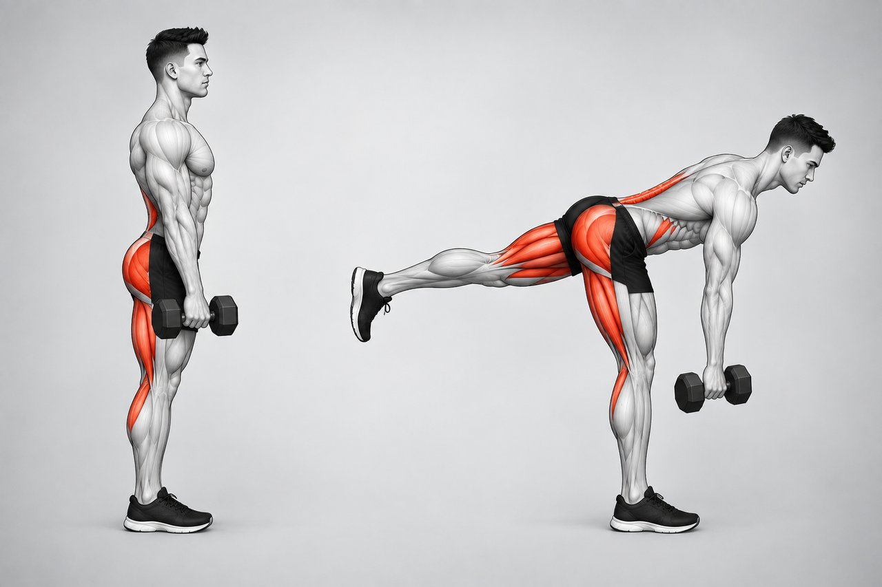 Illustration: Single-Leg Romanian Deadlift (Contralateral Dumbbell)