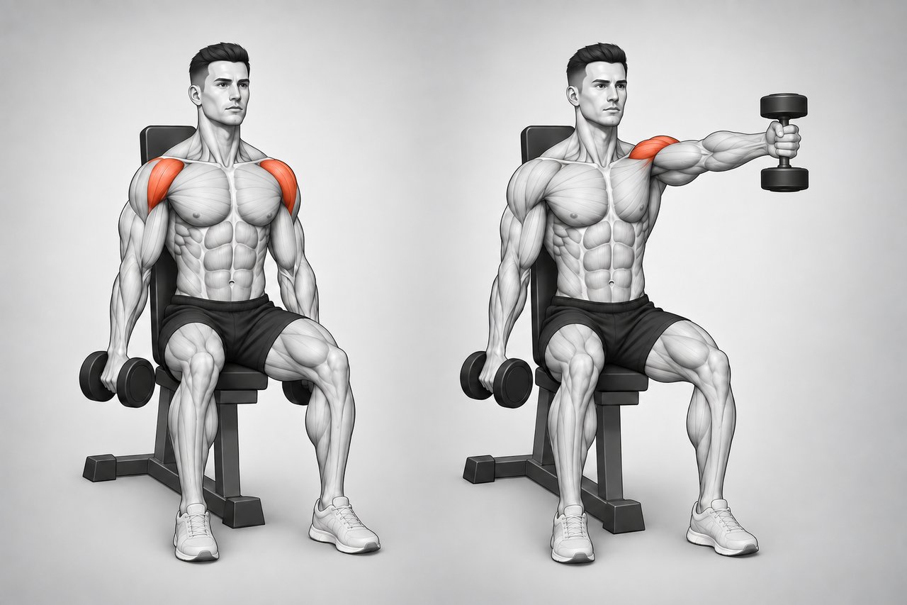 Illustration: Seated Alternating Dumbbell Front Raise (Front Delts)