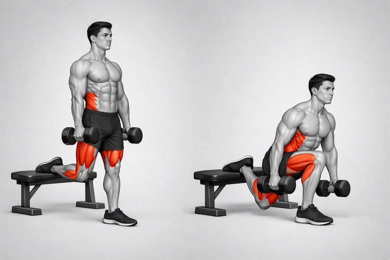 Illustration: Dumbbell Bulgarian Split Squat